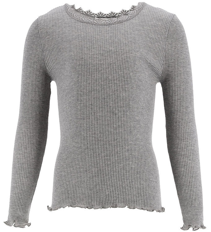 Rosemunde Bluse - Rib - Balta - Gråmeleret m. Blonder