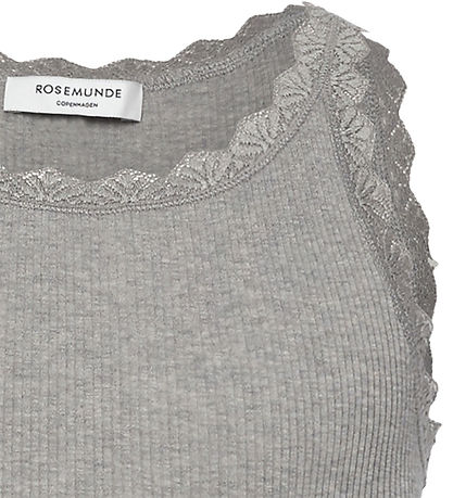 Rosemunde Top - Rib - Balta - Gråmeleret m. Blonder
