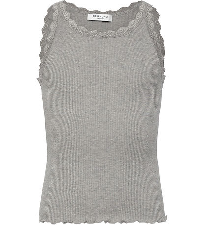 Rosemunde Top - Rib - Balta - Gråmeleret m. Blonder