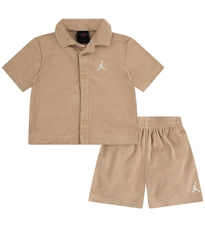 Jordan Shortssæt - Skjorte/Shorts - Frotté - Hemp m. Logo