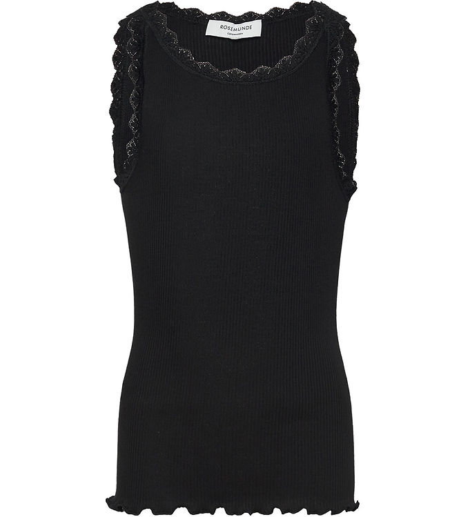 Rosemunde Top - Rib - Balta - Sort m. Blonder