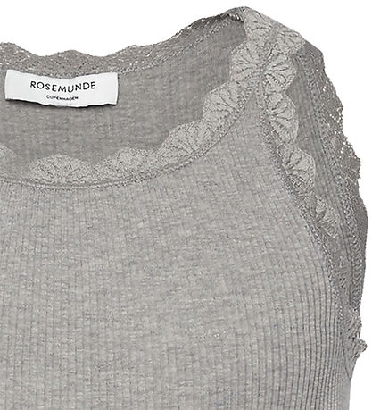 Rosemunde Top - Lang - Rib - Balta - Gråmeleret m. Blonder