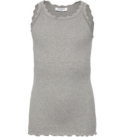 Rosemunde Top - Lang - Rib - Balta - Gråmeleret m. Blonder Rosemunde Top - Lang - Rib - Balta - Gråmeleret m. Blonder