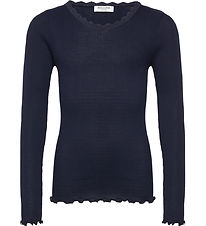 Rosemunde Bluse - Rib - Balta - Navy m. Blonder Rosemunde Bluse - Rib - Balta - Navy m. Blonder