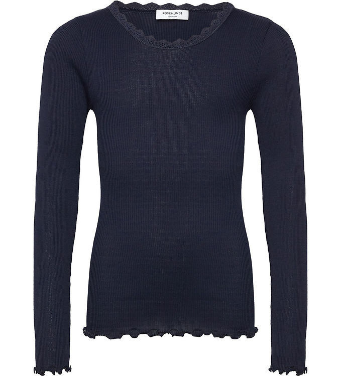 Rosemunde Bluse - Rib - Balta - Navy m. Blonder