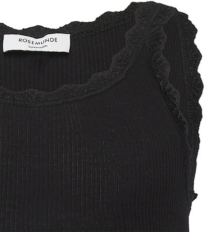 Rosemunde Top - Lang - Rib - Balta - Schwarz m. Spitze
