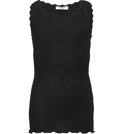 Rosemunde Top - Lang - Rib - Balta - Schwarz m. Spitze