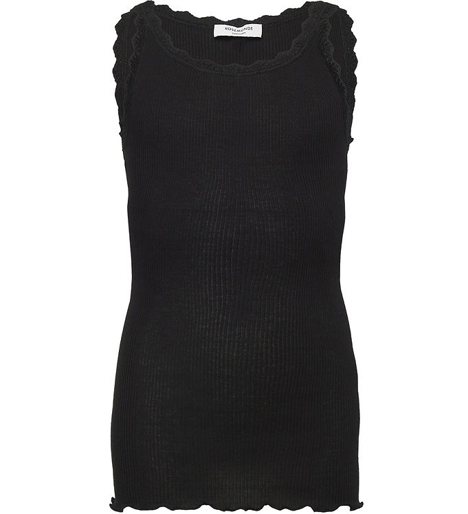 Rosemunde Top - Lang - Rib - Balta - Sort m. Blonder