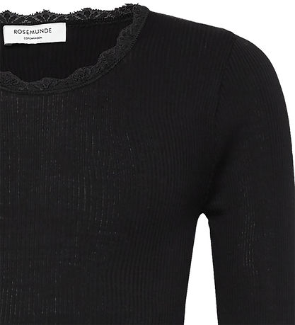 Rosemunde Bluse - Rib - Balta - Sort m. Blonder