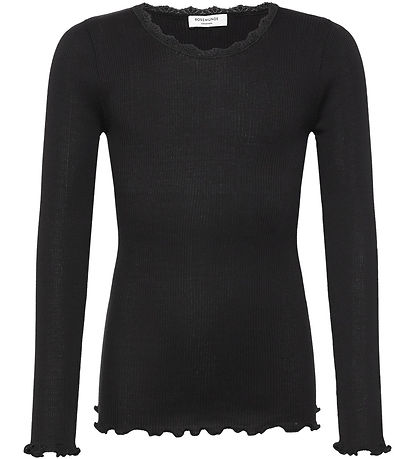 Rosemunde Bluse - Rib - Balta - Sort m. Blonder Rosemunde Bluse - Rib - Balta - Sort m. Blonder