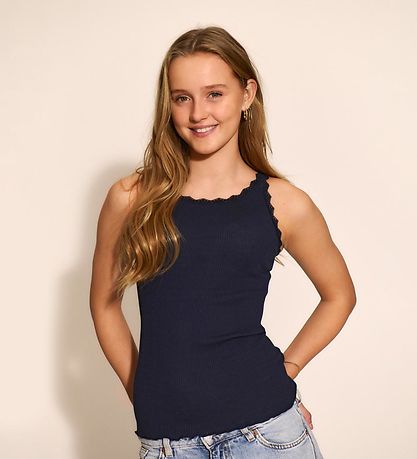Rosemunde Top - Lang - Rib - Balta - Navy m. Blonder