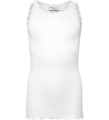 Rosemunde Top - Lang - Rib - Balta - New White w. Lace