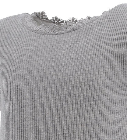 Rosemunde T-shirt - Rib - Balta - Gråmeleret m. Blonder