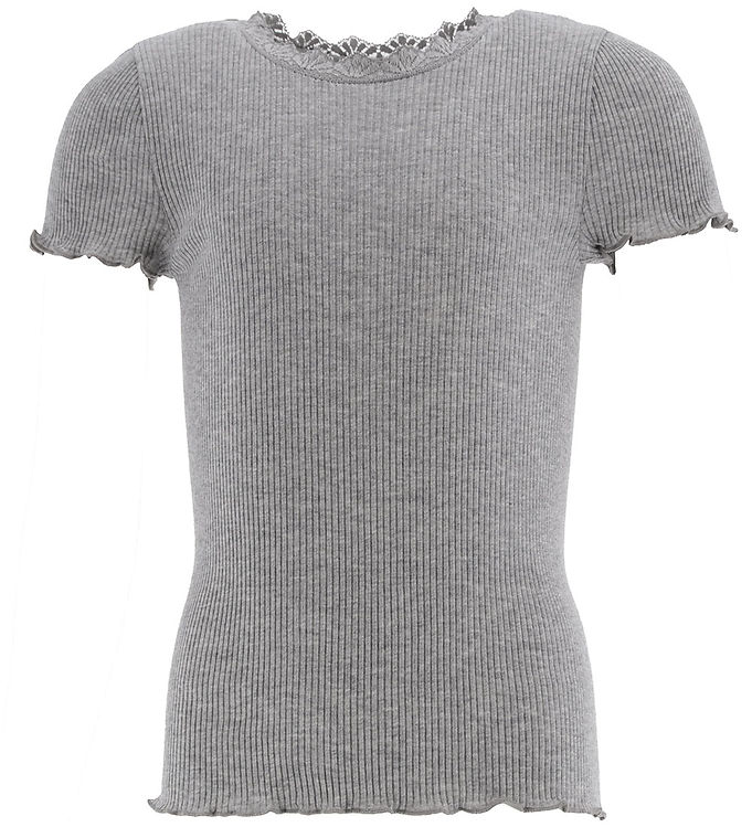 Rosemunde T-shirt - Rib - Balta - Gråmeleret m. Blonder