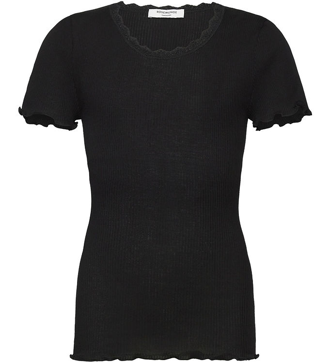 Rosemunde T-shirt - Rib - Balta - Sort m. Blonder