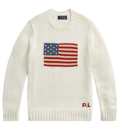 Polo Ralph Lauren Blouse - Knitted - White w. Flag