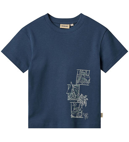 Wheat T-shirt - Ben - Blue Waves m. Print