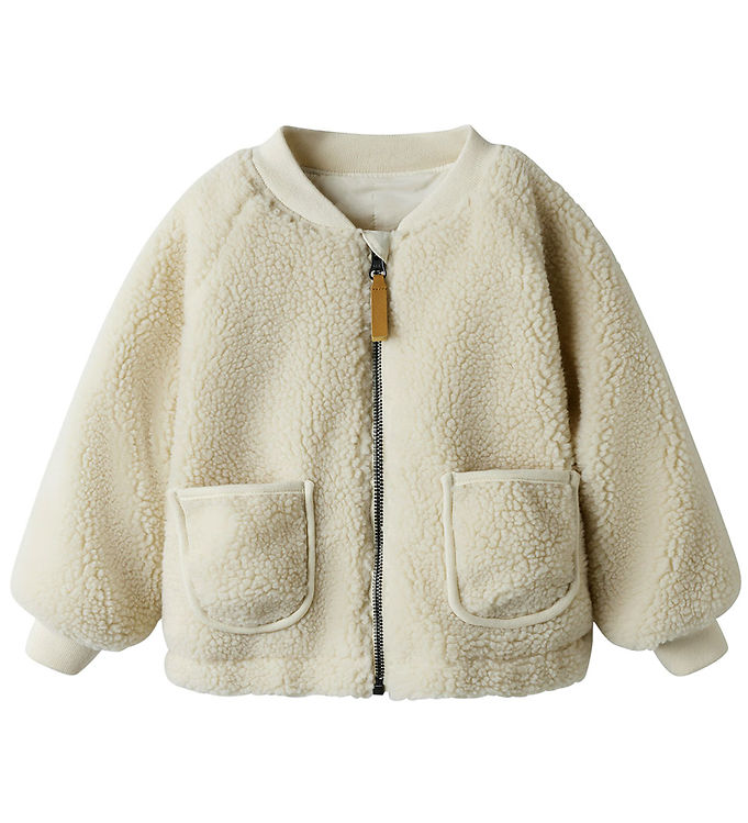 Lil’ Atelier Bomber Teddyjakke Turtledove Med Regnbue Broderi - Str. 5y 110cm