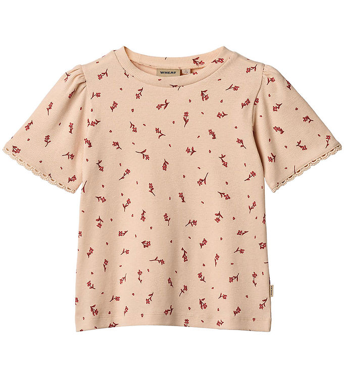 Wheat Iris T-shirt Rose Water Flowers Med Blomsterprint - Str. 3y 98cm