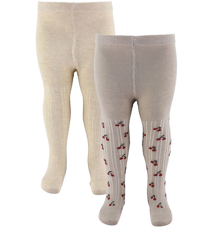 Minymo Strømpebukser - 2-pak - Light Taupe m. Kirsebær Minymo Strømpebukser - 2-pak - Light Taupe m. Kirsebær