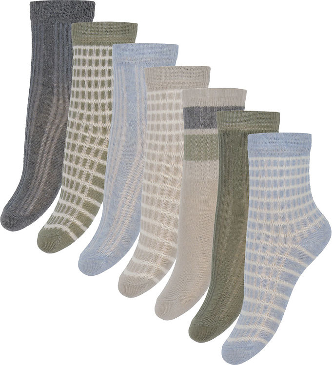 Minymo Strømper - 7-pak - Winter Sky m. Mønster