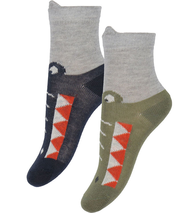 Minymo Strømper - 2-pak - Dark Navy/Armygrøn m. Krokodille