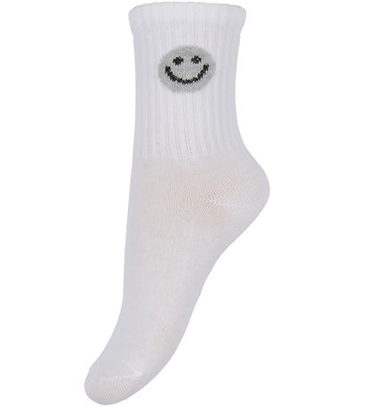 Minymo Strømper - 2-Pak - Gråmeleret/Hvid m. Smiley