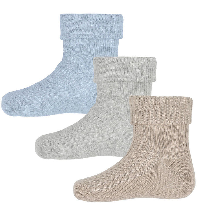 Minymo strømper - 3-Pak - Rib - Winter Sky
