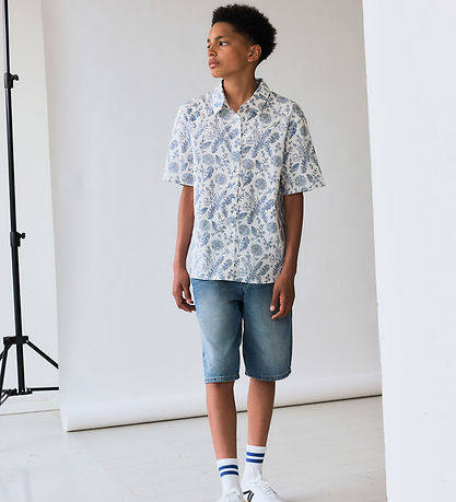 LMTD Skjorte - NlnHeina - White Alyssum/Sargasso Sea