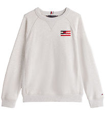 Tommy Hilfiger Sweatshirt - Flag Relaxed - Snow White Heather Tommy Hilfiger Sweatshirt - Flag Relaxed - Snow White Heather