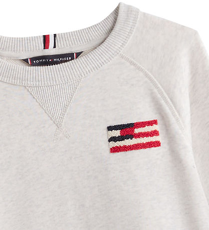 Tommy Hilfiger Sweatshirt - Flag Relaxed - Snow White Heather Tommy Hilfiger Sweatshirt - Flag Relaxed - Snow White Heather