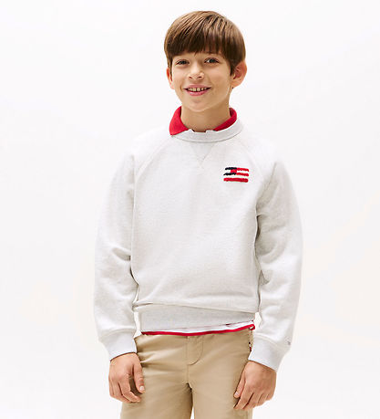 Tommy Hilfiger Sweatshirt - Flag Relaxed - Snow White Heather Tommy Hilfiger Sweatshirt - Flag Relaxed - Snow White Heather