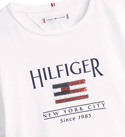 Tommy Hilfiger T-shirt - Sequins Flag - Hvid Tommy Hilfiger T-shirt - Sequins Flag - Hvid