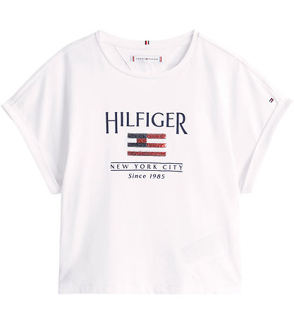 Tommy Hilfiger T-shirt - Sequins Flag - Hvid Tommy Hilfiger T-shirt - Sequins Flag - Hvid