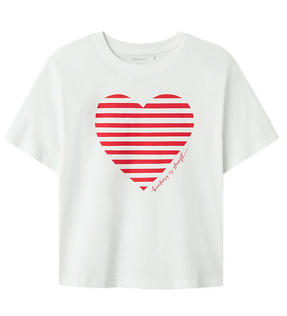 Name it T-shirt - NkfFesko - Bright White m. Hjerte