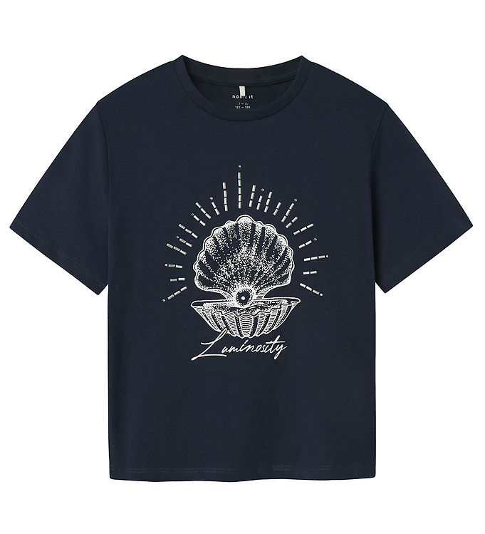 Name It T-shirt Navy Blazer Med Musling Print - Str. 7-8y 122/128cm