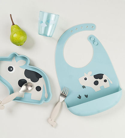 Done by Deer Bib w. Food Catcher - Silekone - Dotti Blue
