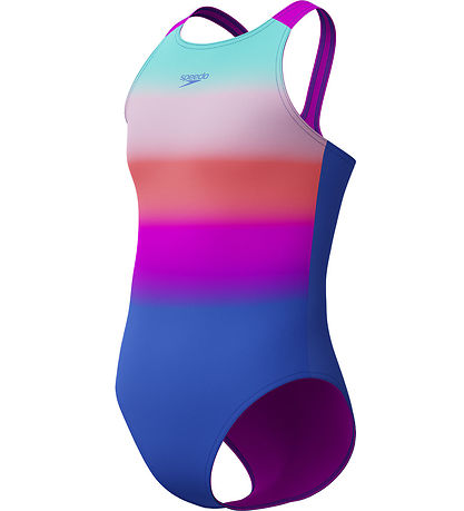 Speedo Badedragt - Printed Pulseback - Blå m. Striber