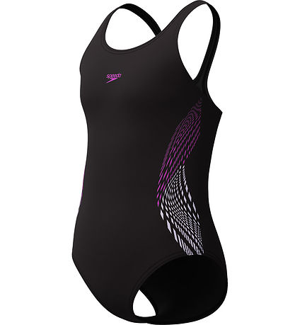 Speedo Badedragt - Placement Muscleback - Sort m. Lilla