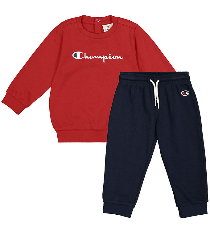 Champion Sweatsæt - Crewneck - Navy/Rød m. Logo