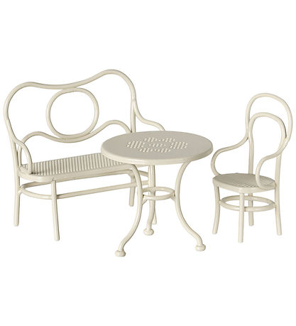 Maileg Miniature Cafesæt - Bord med Stol og Bænk - Mus - Hvid