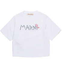 Marni T-shirt - Cropped - Hvid m. Broderi Marni T-shirt - Cropped - Hvid m. Broderi