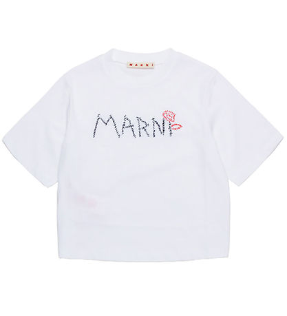 Marni T-shirt - Cropped - Hvid m. Broderi Marni T-shirt - Cropped - Hvid m. Broderi
