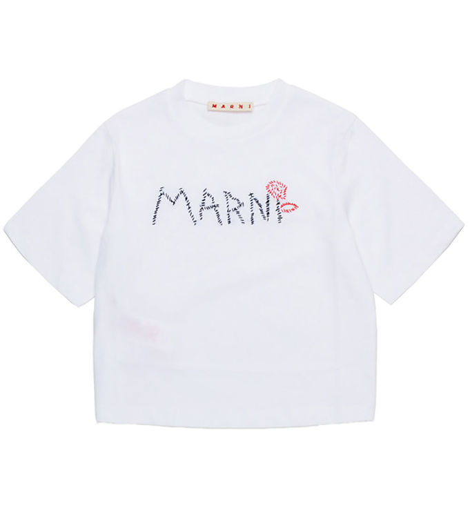 Marni T-shirt - Cropped - Hvid m. Broderi