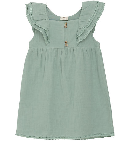 En Fant Kjole - Musselin - Jadeite m. Blonder