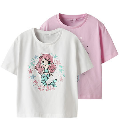 Name It T-shirt - NmfFrejane - 2-pak - Lucent White/Sweet Dreams Name It T-shirt - NmfFrejane - 2-pak - Lucent White/Sweet Dreams