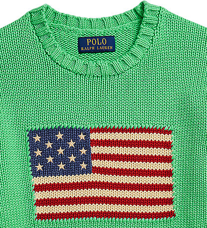 Polo Ralph Lauren Bluse - Strik - Grøn m. Flag