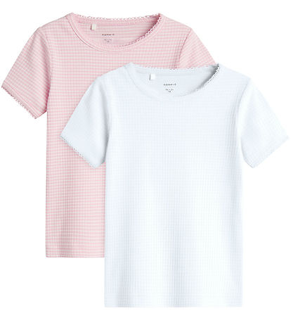 Name It T-shirt - 2-pak - NmfFikatie - Rib - Lucent White/W Swee Name It T-shirt - 2-pak - NmfFikatie - Rib - Lucent White/W Swee