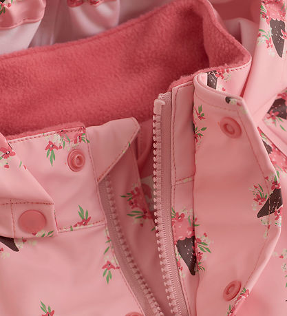 CeLaVi Regndragt - PU - Peach Blossom m. Isvafler/Blomster