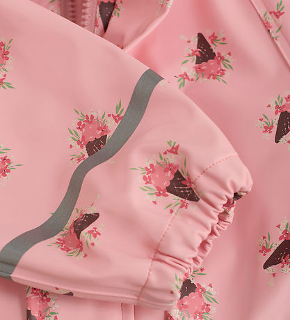 CeLaVi Regndragt - PU - Peach Blossom m. Isvafler/Blomster